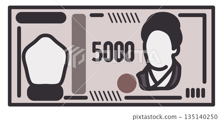 5000日圓紙幣示意圖。新版5000日元紙幣。紙幣。 5000日圓紙幣示意圖。新版5000日元紙幣。紙幣。 135140250