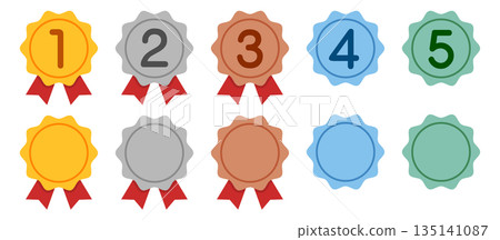 Set of ranking medals. Gold, silver, bronze. Icons. 135141087