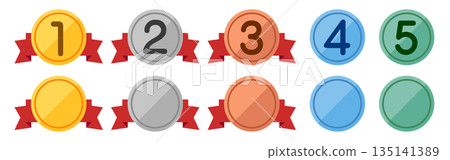 Set of ranking medals. Gold, silver, bronze. Icons. Set of ranking medals. Gold, silver, bronze. Icons. 135141389