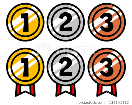 一套排名獎牌。金牌、銀牌、銅牌。 135141512