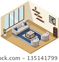 Isometric living room interior with sofa and coffee table 135141799