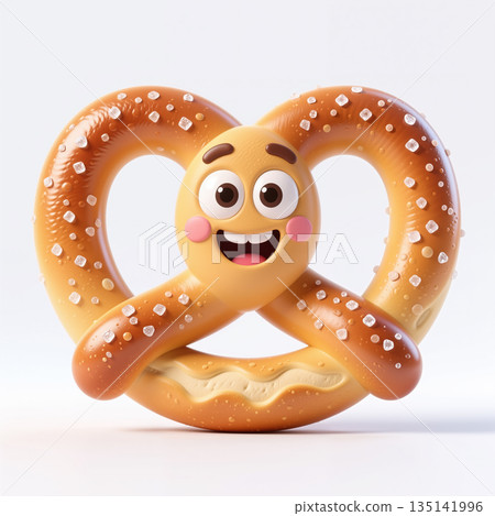 A cartoon-style pretzel character with a smile. 135141996