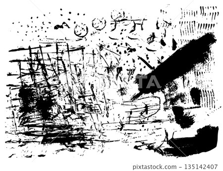 Abstract grunge distressed ink vector texture background, messy ink brush strokes, stamps, stains and marks on paper Abstract grunge distressed ink vector texture background, messy ink brush strokes, stamps, stains and marks on paper 135142407