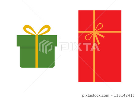 Green and Red Giftboxes Tied Ribbon bow Top and Front View Xmas or Birthday Holidays Design element. Isolated Vector illustration Sticker Icon Print Materials Banner, leaflets, social media content Green and Red Giftboxes Tied Ribbon bow Top and Front View Xmas or Birthday Holidays Design element. Isolated Vector illustration Sticker Icon Print Materials Banner, leaflets, social media content 135142415