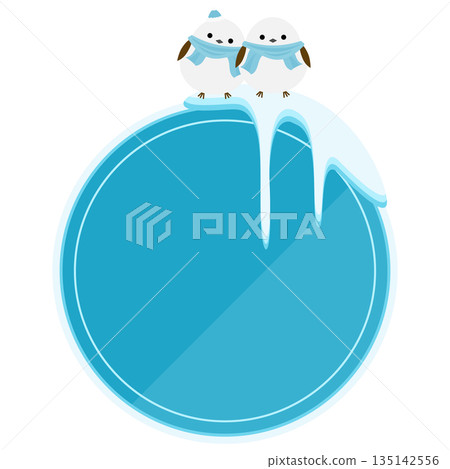 Snow-covered frame and long-tailed tit Snow-covered frame and long-tailed tit 135142556