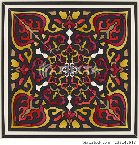 Traditional Central Asian nomadic ornamental vector pattern with zoomorphic motifs Traditional Central Asian nomadic ornamental vector pattern with zoomorphic motifs 135142618