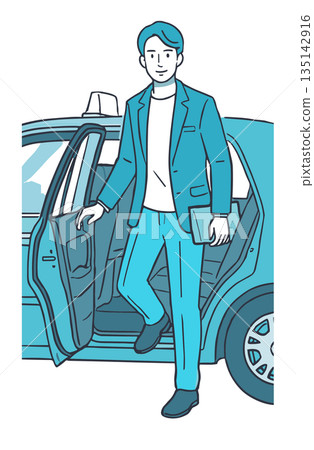 圖解：一位商務人士搭乘計程車通勤 135142916