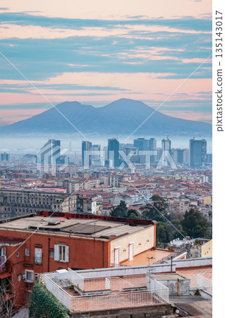 Naples cityscape with Mount Vesuvius in the background at sunrise. Capodimonte 135143017