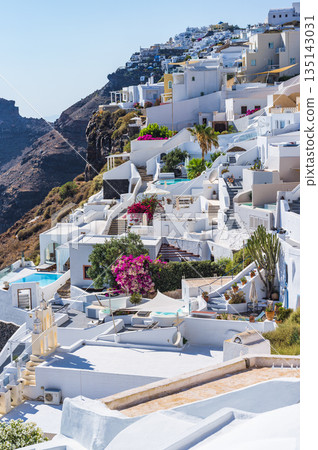 Santorini Greece: Tourists stay in whitewashed hotels and villas on the caldera Santorini Greece: Tourists stay in whitewashed hotels and villas on the caldera 135143031