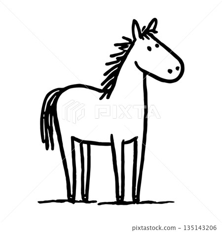 Bizarre horse outline doodle art. Cute vector animal, simple black line design element Bizarre horse outline doodle art. Cute vector animal, simple black line design element 135143206