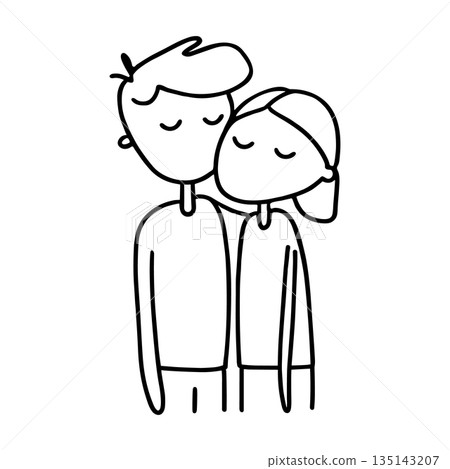 Cute love couple. Outline doodle design element. Family mom and dad together relation. Minimal line vector art 135143207