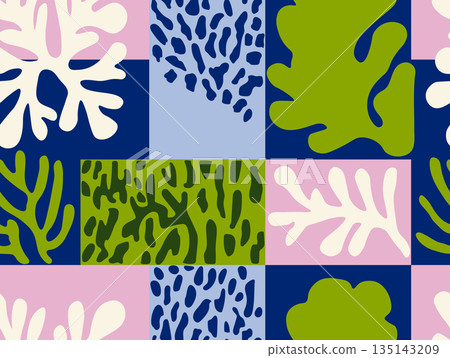 Modern art backdrop with hand drawn floral naive pattern. Contemporary abstract background, vector design template Modern art backdrop with hand drawn floral naive pattern. Contemporary abstract background, vector design template 135143209