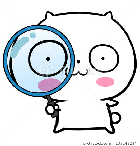 Simple illustration material of a white animal character holding a magnifying glass Simple illustration material of a white animal character holding a magnifying glass 135143284