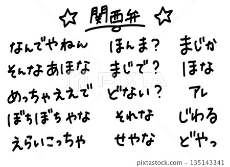 A cute set of handwritten characters in the Kansai dialect. A cute set of handwritten characters in the Kansai dialect. 135143341