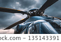Aviation marvel: detailed view of a helicopter with rotating blades against a dramatic sky. Showcasing engineering and power in flight machinery. #Helicopter 135143391