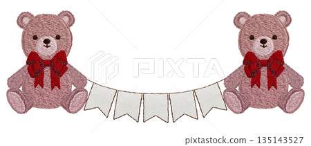 [Teddy bear and garland] Hand-embroidered illustration material 135143527