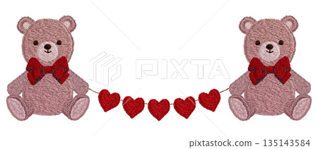 [Teddy bear and garland] Hand-embroidered illustration material 135143584