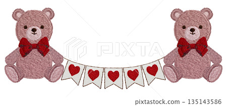 [Teddy bear and garland] Hand-embroidered illustration material 135143586