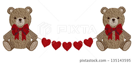 [Teddy bear and garland] Hand-embroidered illustration material 135143595