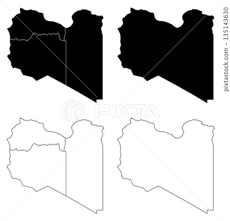 Libya Region Outline and Solid Fill Map Set. 135143630