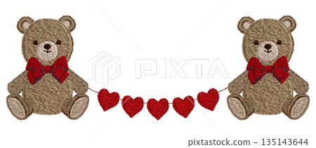 [Teddy bear and garland] Hand-embroidered illustration material 135143644