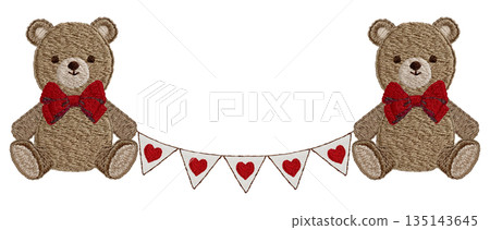 [Teddy bear and garland] Hand-embroidered illustration material 135143645