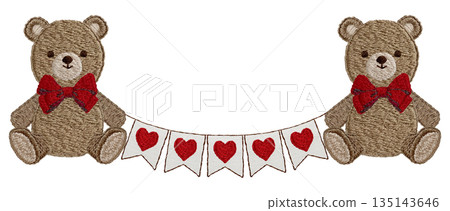 [Teddy bear and garland] Hand-embroidered illustration material 135143646