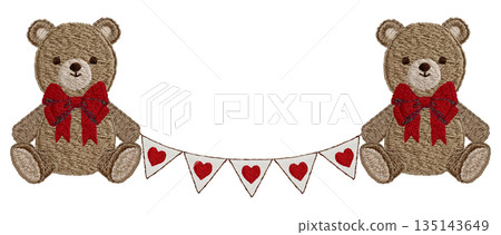 [Teddy bear and garland] Hand-embroidered illustration material 135143649