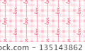 Romantic pink color plaid seamless pattern with hearts and love script on white color background for Valentine's day, wrapping paper, decor graphic design. Vector illustration 135143862