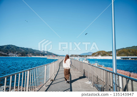 Young woman walking on the seaside Young woman walking on the seaside 135143947