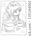 Child eating udon black and white 135144002
