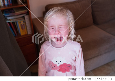 Little 4 Year Old Blonde Girl Crying Bitterly 135144024