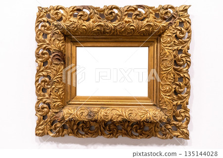Wooden Ornate Gold Picture Frame with Floral Details Wooden Ornate Gold Picture Frame with Floral Details 135144028