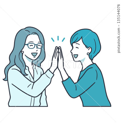 Business illustration of women sharing success and high-fiving 135144076