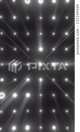 Abstract geometric grid of glowing white circles emitting radiant beams on a dark background Abstract geometric grid of glowing white circles emitting radiant beams on a dark background 135144484