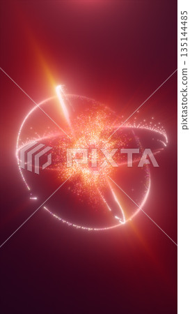 Glowing red-orange energy sphere with swirling particles and bright light trails forming dynamic circular motion Glowing red-orange energy sphere with swirling particles and bright light trails forming dynamic circular motion 135144485
