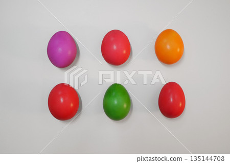 Colorful Easter Eggs on White Background - Holiday Celebration Concept 135144708