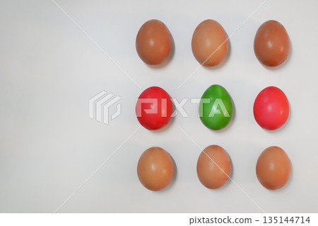 Colorful Easter Eggs on White Background - Holiday Celebration Concept Colorful Easter Eggs on White Background - Holiday Celebration Concept 135144714
