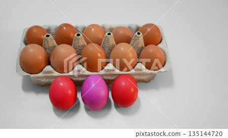 Red Dyed Easter Eggs and Natural Eggs in Carton Red Dyed Easter Eggs and Natural Eggs in Carton 135144720