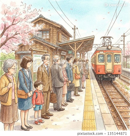 人們在車站月台上等候火車 135144871