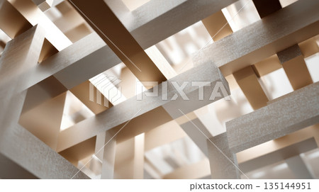 Overlapping geometric lattice planes with soft lighting, an abstract architectural structure for contemporary design and spatial concepts 135144951