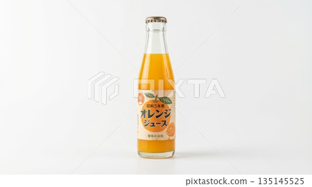 A nostalgic bottle of orange juice with a Showa retro feel and a white background A nostalgic bottle of orange juice with a Showa retro feel and a white background 135145525
