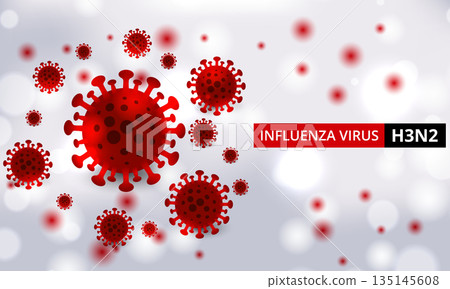 Influenza A virus H3n2. Virus particle. Flu disease, H3n2, H5N1, H7N9 strains. Viral infection structure cells. Medical scientific 3D illustration Influenza A virus H3n2. Virus particle. Flu disease, H3n2, H5N1, H7N9 strains. Viral infection structure cells. Medical scientific 3D illustration 135145608