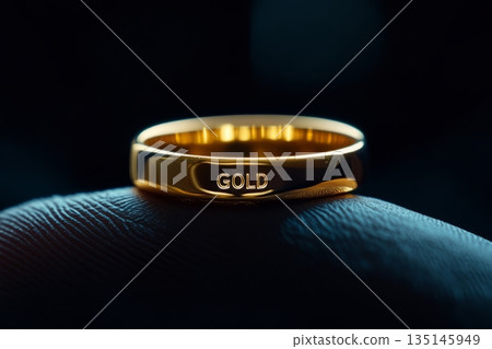 Gold ring featuring the word god engraved on its surface in a simple design 135145949