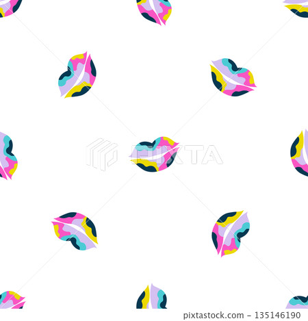 Seamless Pattern of Colorful Pop Art Lips Vector Illustration on White Background Seamless Pattern of Colorful Pop Art Lips Vector Illustration on White Background 135146190