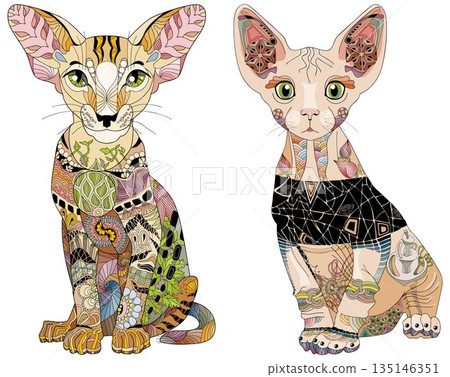 Set of stylized cats. Hand Drawn lace vector illustration Set of stylized cats. Hand Drawn lace vector illustration 135146351