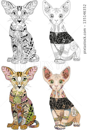 Set of stylized cats for coloring book. Hand Drawn lace vector illustration Set of stylized cats for coloring book. Hand Drawn lace vector illustration 135146352