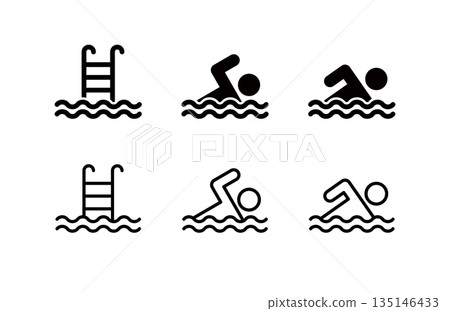 游泳和游泳者圖標,游泳者標誌 游泳和游泳者圖標,游泳者標誌 135146433