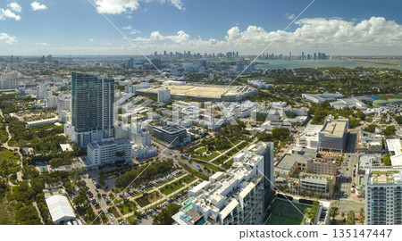Aerial view of South Beach architecture. Miami Beach city with high luxury hotels and condos. Tourist infrastructure in southern Florida, USA 135147447