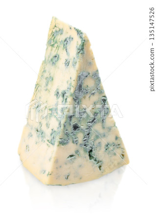 Blue cheese wedge with mold isolated on white background, gourmet dairy food and delicatessen concept Blue cheese wedge with mold isolated on white background, gourmet dairy food and delicatessen concept 135147526